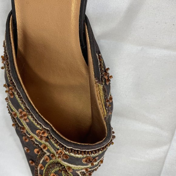 Starlet Brown sequined Kitten Heel Mules 7 1/2 W - Picture 4 of 9